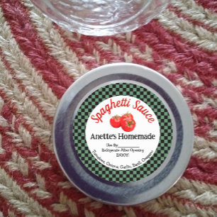 Green Black Check Homemade Spaghetti Sauce Sticker