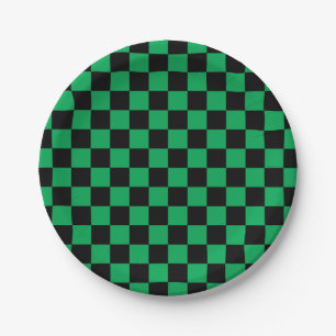 Green black checkers paper plate