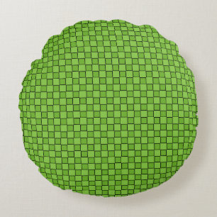 Green Black Chequerboard Pattern Round Cushion