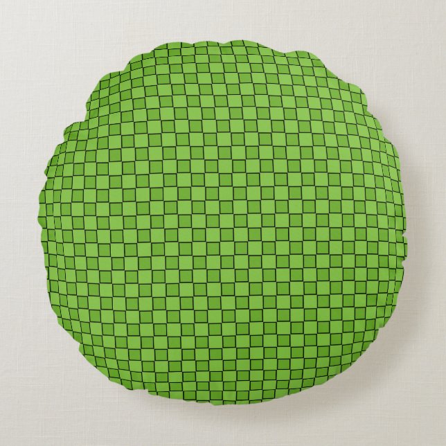 Green Black Chequerboard Pattern Round Cushion (Front)