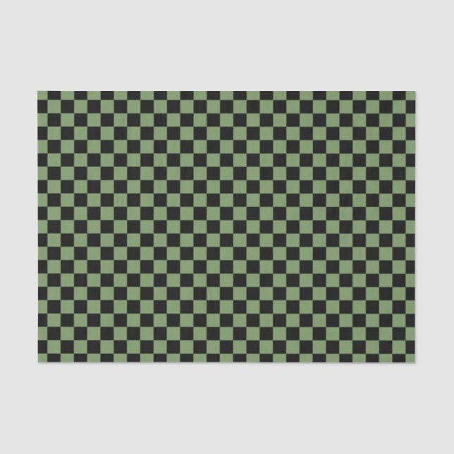 Green Black Chequerboard Pattern Tissue Paper (Front)