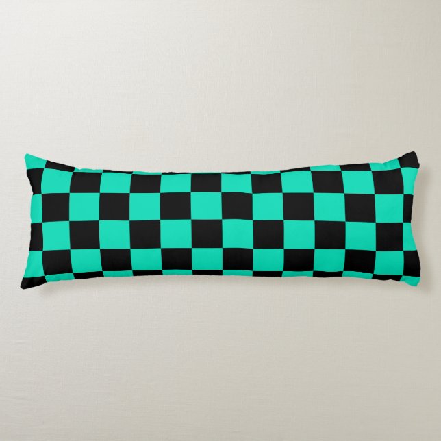 Green Black Chequered Check Pattern Body Cushion (Front)