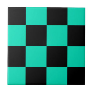 Green Black Chequered Check Pattern Ceramic Tile