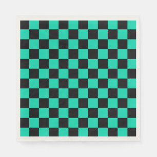 Green Black Chequered Check Pattern Napkin