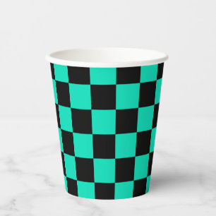 Green Black Chequered Check Pattern Paper Cups