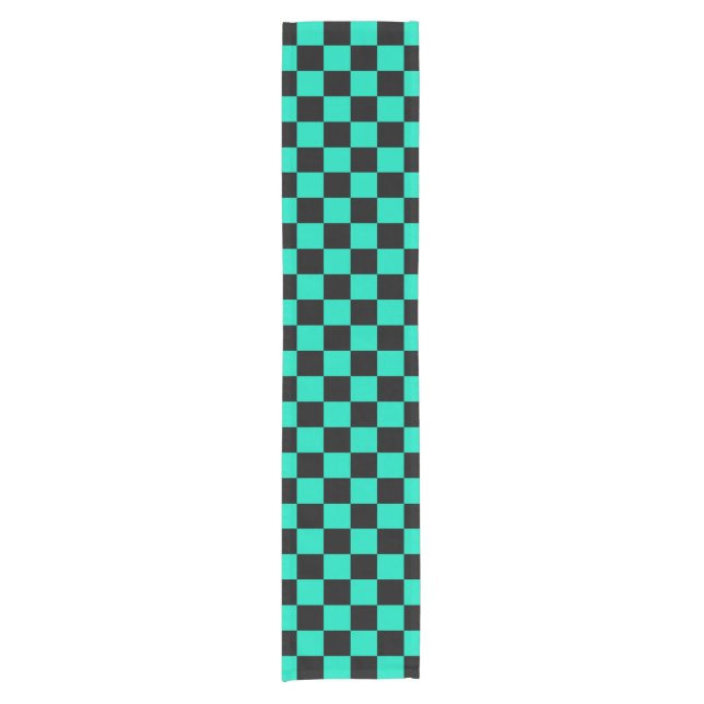 Green Black Chequered Check Pattern Short Table Runner (Front)