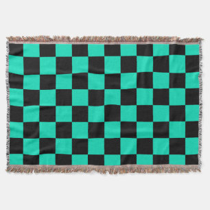 Green Black Chequered Check Pattern Throw Blanket