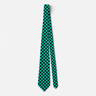 Green Black Chequered Check Pattern Tie