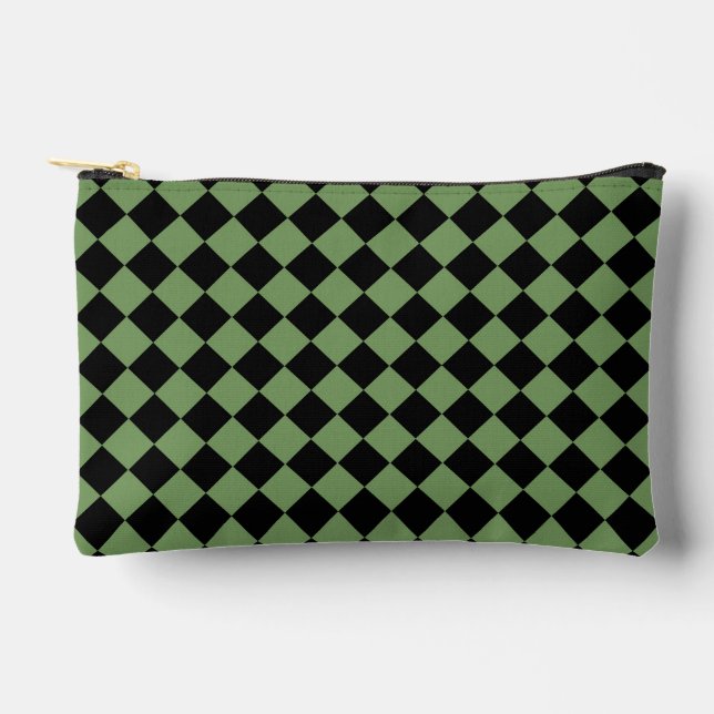 Green Black Chequered Diamond Pattern Accessory Pouch (Front)