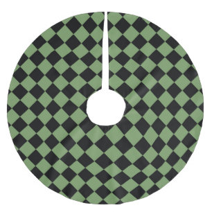 Green Black Chequered Diamond Pattern Brushed Polyester Tree Skirt
