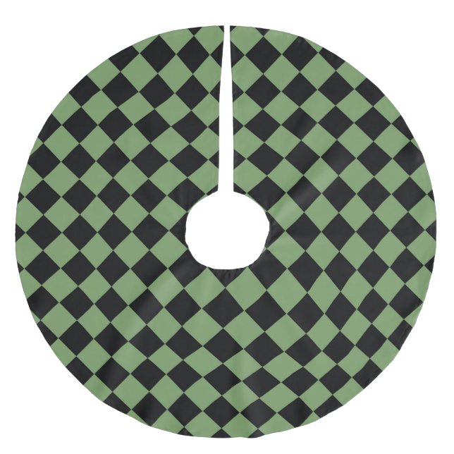 Green Black Chequered Diamond Pattern Brushed Polyester Tree Skirt (Front)