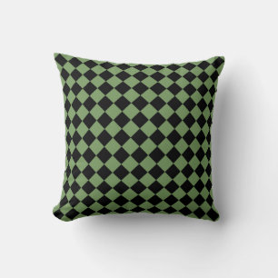 Green Black Chequered Diamond Pattern Cushion