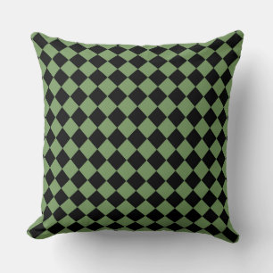 Green Black Chequered Diamond Pattern Cushion