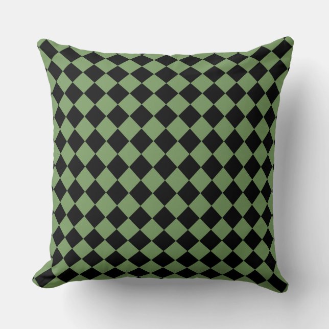 Green Black Chequered Diamond Pattern  Cushion (Front)