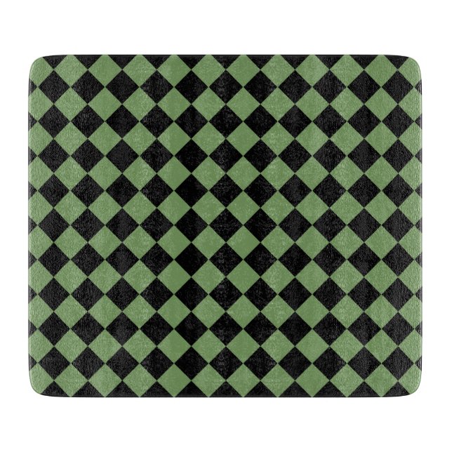 Green Black Chequered Diamond Pattern Cutting Board (Front)