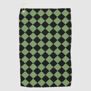 Green Black Chequered Diamond Pattern Golf Towel