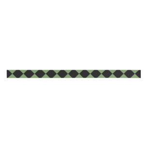 Green Black Chequered Diamond Pattern Grosgrain Ribbon