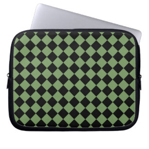 Green Black Chequered Diamond Pattern Laptop Sleeve