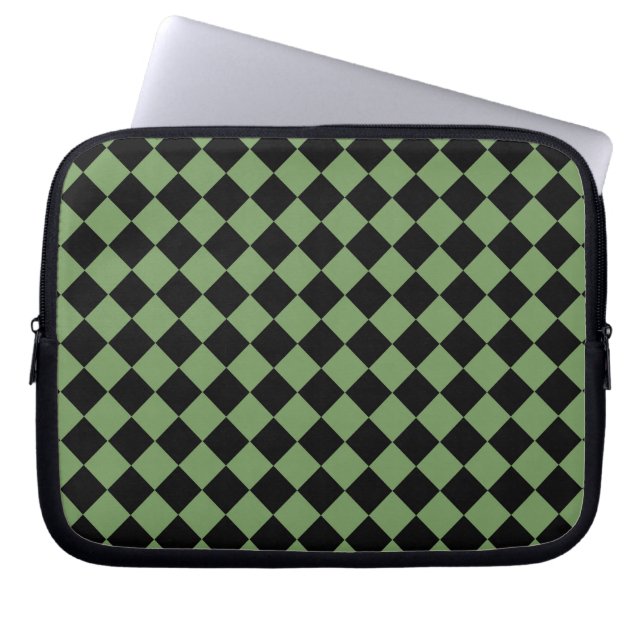 Green Black Chequered Diamond Pattern  Laptop Sleeve (Front)