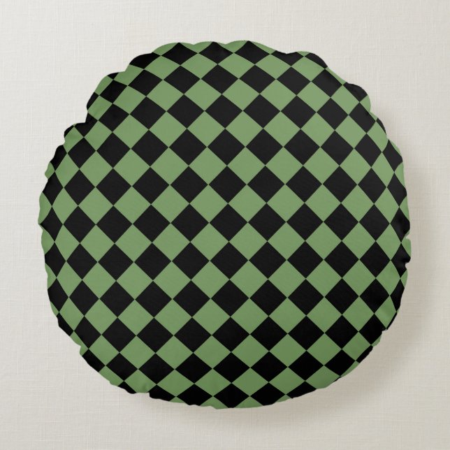 Green Black Chequered Diamond Pattern  Round Cushion (Front)