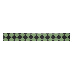 Green Black Chequered Diamond Pattern Satin Ribbon
