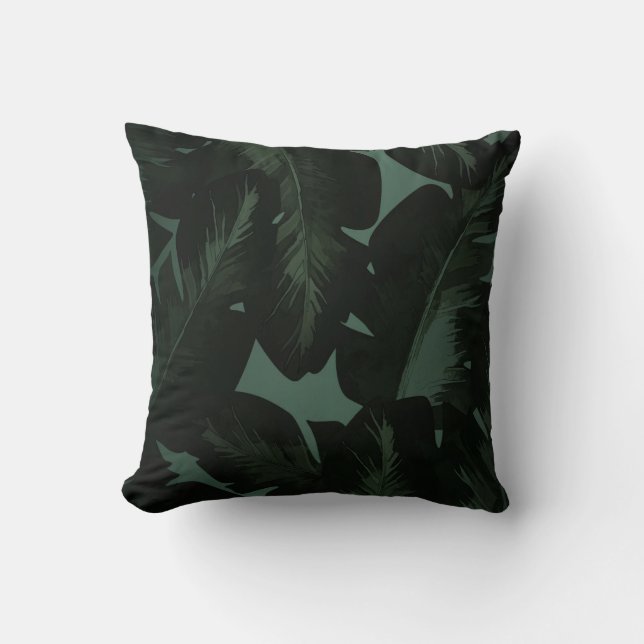 Green & Black Chic Tropical Leaves Chic Island Cushion (Front)