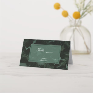 Green & Black Chic Tropical Leaves Table Seating Place Card