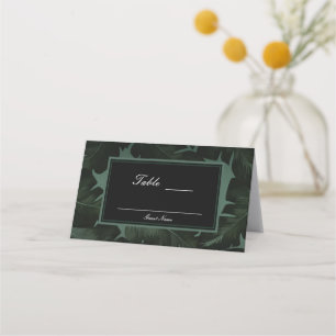 Green & Black Chic Tropical Leaves Table Seating Place Card
