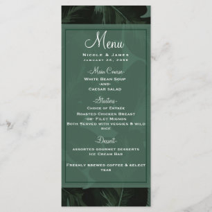 Green & Black Chic Tropical Leaves Wedding Menu