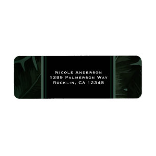 Green & Black Chic Tropical Leaves Wedding Return Address Label
