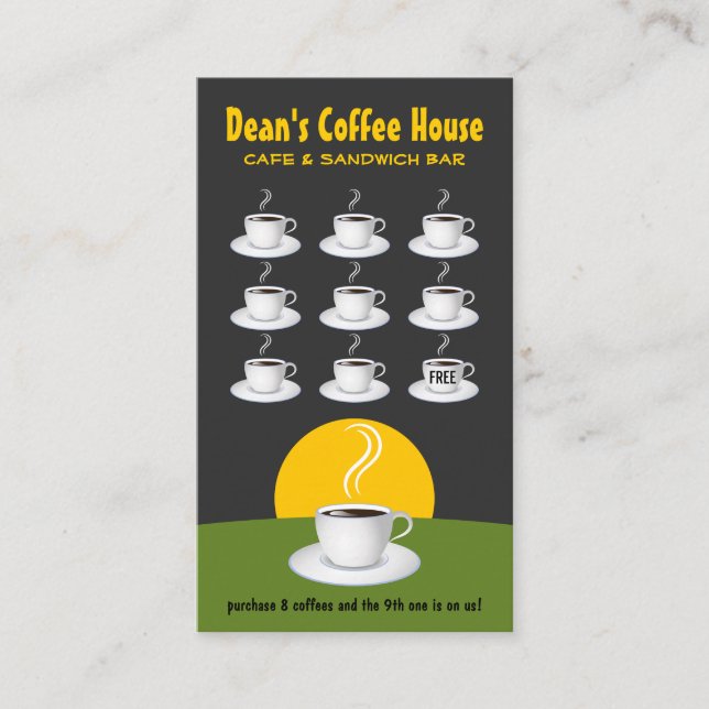 Green Black Coffee Shop Loyalty Awards Punch Cafe Card (Front)
