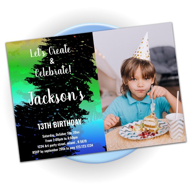 Green Black Colours Paint Birthday With Photo Invitation (Creator Uploaded)