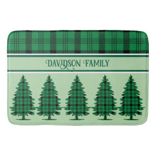 Green Black Cosy Tartan Pine Trees Bath Mat