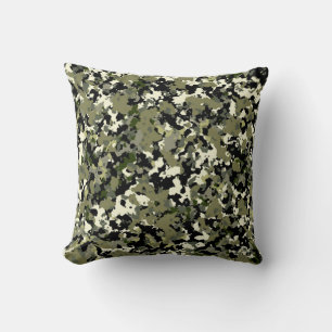Green Black Cream Camouflage Pattern Print Cushion