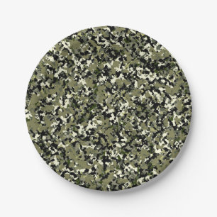 Green Black Cream Camouflage Pattern Print Paper Plate