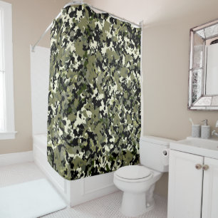 Green Black Cream Camouflage Pattern Print Shower Curtain