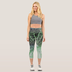 Green Black Creepy Spooky Spider Web Capri Leggings