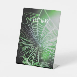 Green Black Creepy Spooky Spider Web Pedestal Sign