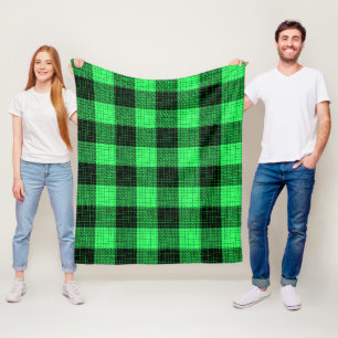 Green Black Crosshatch Buffalo Check Fleece Blanket