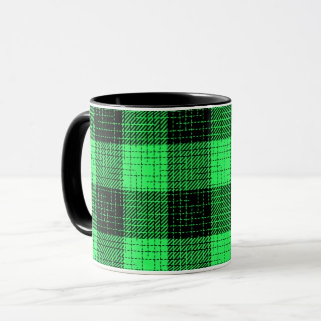  Green Black Crosshatch Buffalo Check Mug (Front Left)