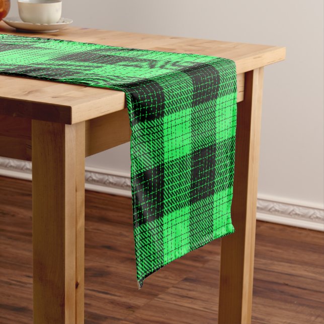  Green Black Crosshatch Buffalo Check Short Table Runner (In Situ)