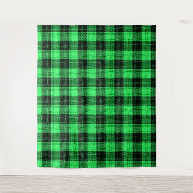  Green Black Crosshatch Buffalo Check Tapestry (Front)