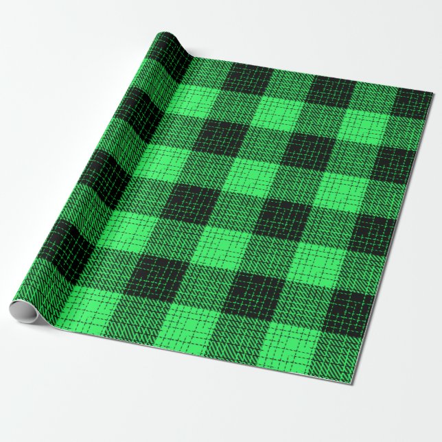  Green Black Crosshatch Buffalo Check Wrapping Paper (Unrolled)