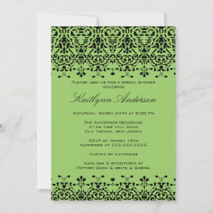 Green & Black Damask Bridal Shower Invitation