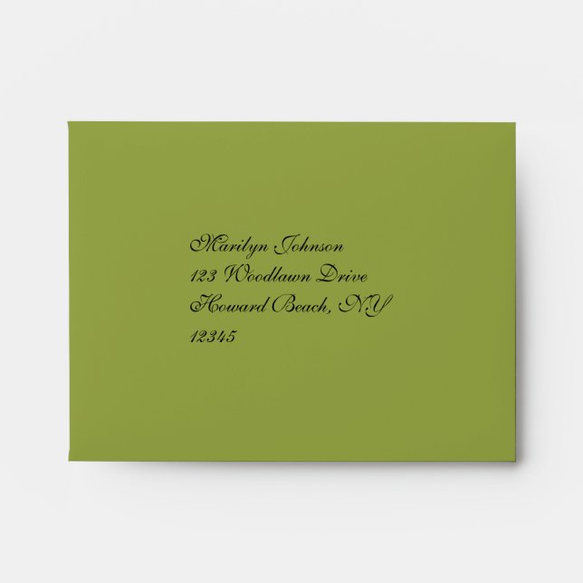 Green, Black Damask Envelope for Reply Card (Front)