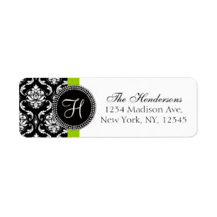 Green Black Damask Monogram Wedding Address Label Return Address Label