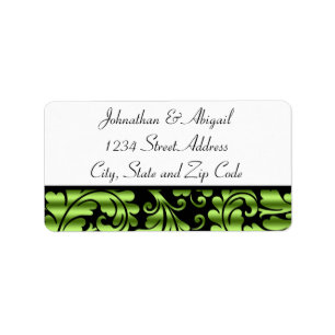 Green Black Damask Pattern Label