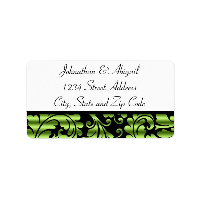 Green Black Damask Pattern Label (Front)
