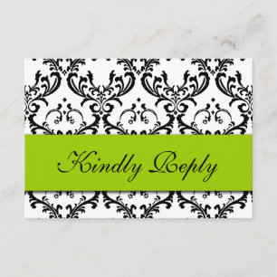 Green Black Damask Wedding RSVP Card