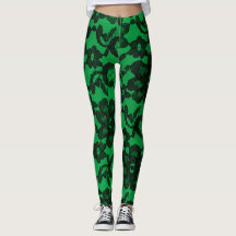 Green & Black Elegant Faux Lace Spandex Leggings